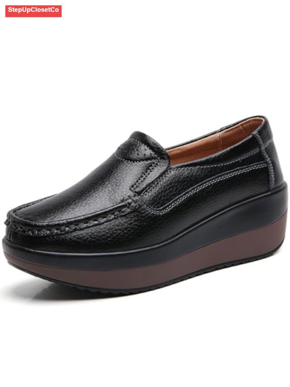 Platform Leather Wedge Loafers Non-Slip Comfort Walking Shoes